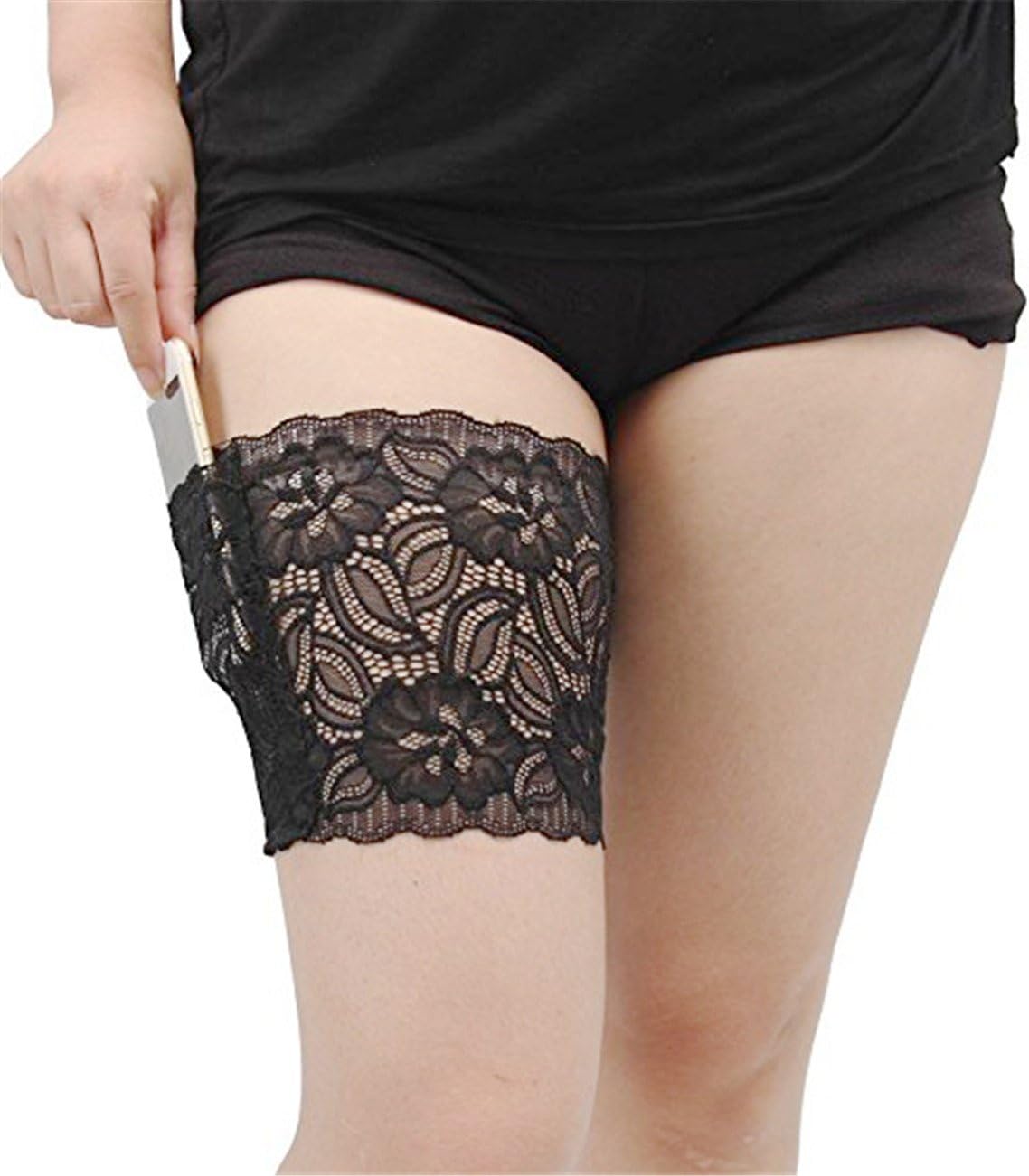 VIEEL New Improved Womens Lace Non-Slip Concealed Thigh Holster Thigh Garter with Purse Phone Security Pockets