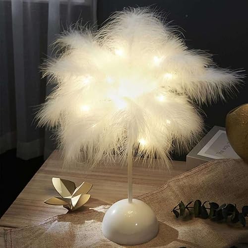 Miniatura 9 de CENGNIAN Moderna lámpara de mesa de plumas, lámpara de noche, funciona con pilas, lámpara de mesa LED para dormitorio, sala de estar, fiesta, boda,