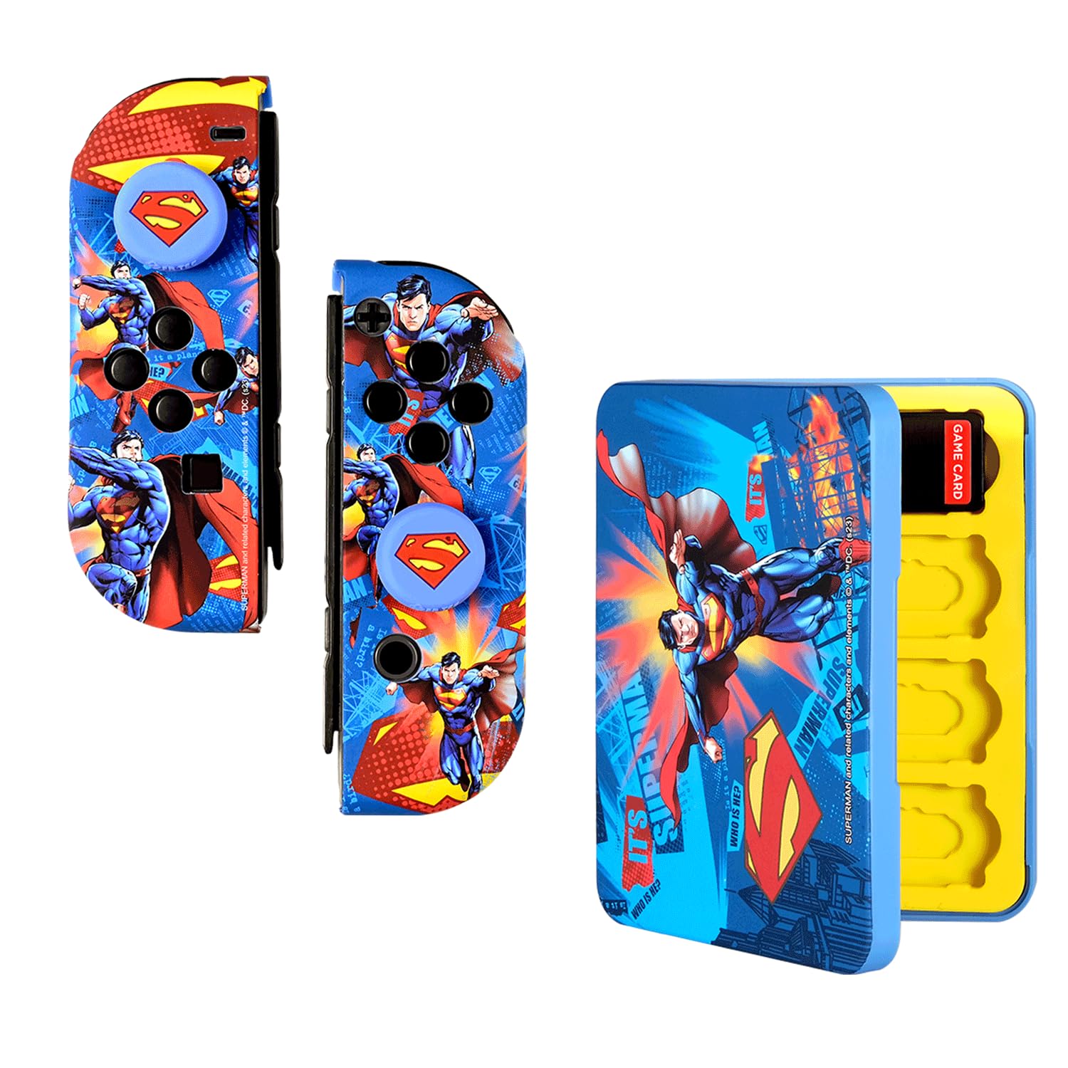 FRTEC - Kit d'accessoires DC sous licence officielle, étui rigide + poignées compatibles avec Nintendo Switch et Switch OLED (SUPERMAN)