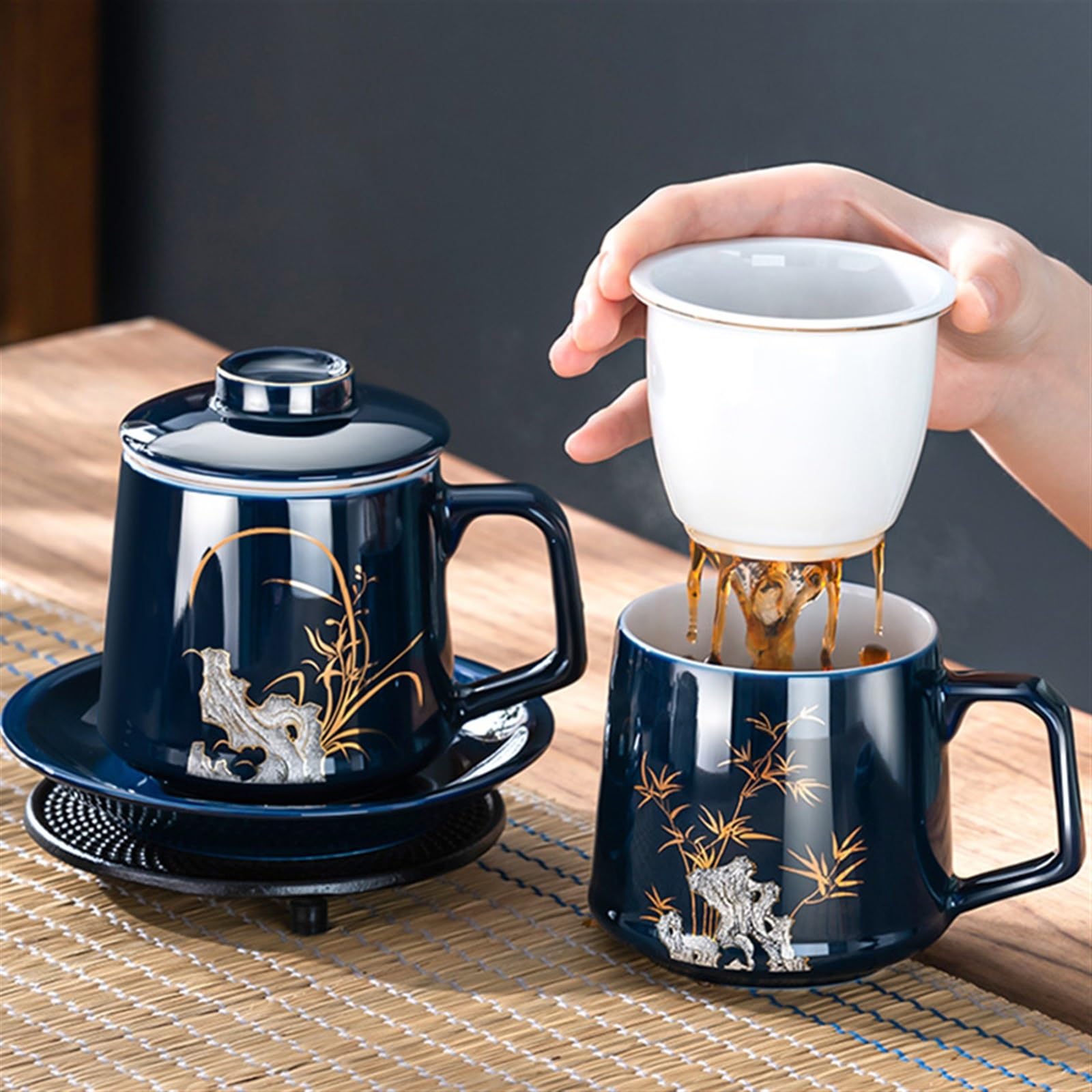 Taza de té de cerámica resistente al calor, tazas de té chino de alta calidad para el hogar y práctico juego de té de Kung Fu, juego de té de viaje para los amantes del té (juego de bambú)