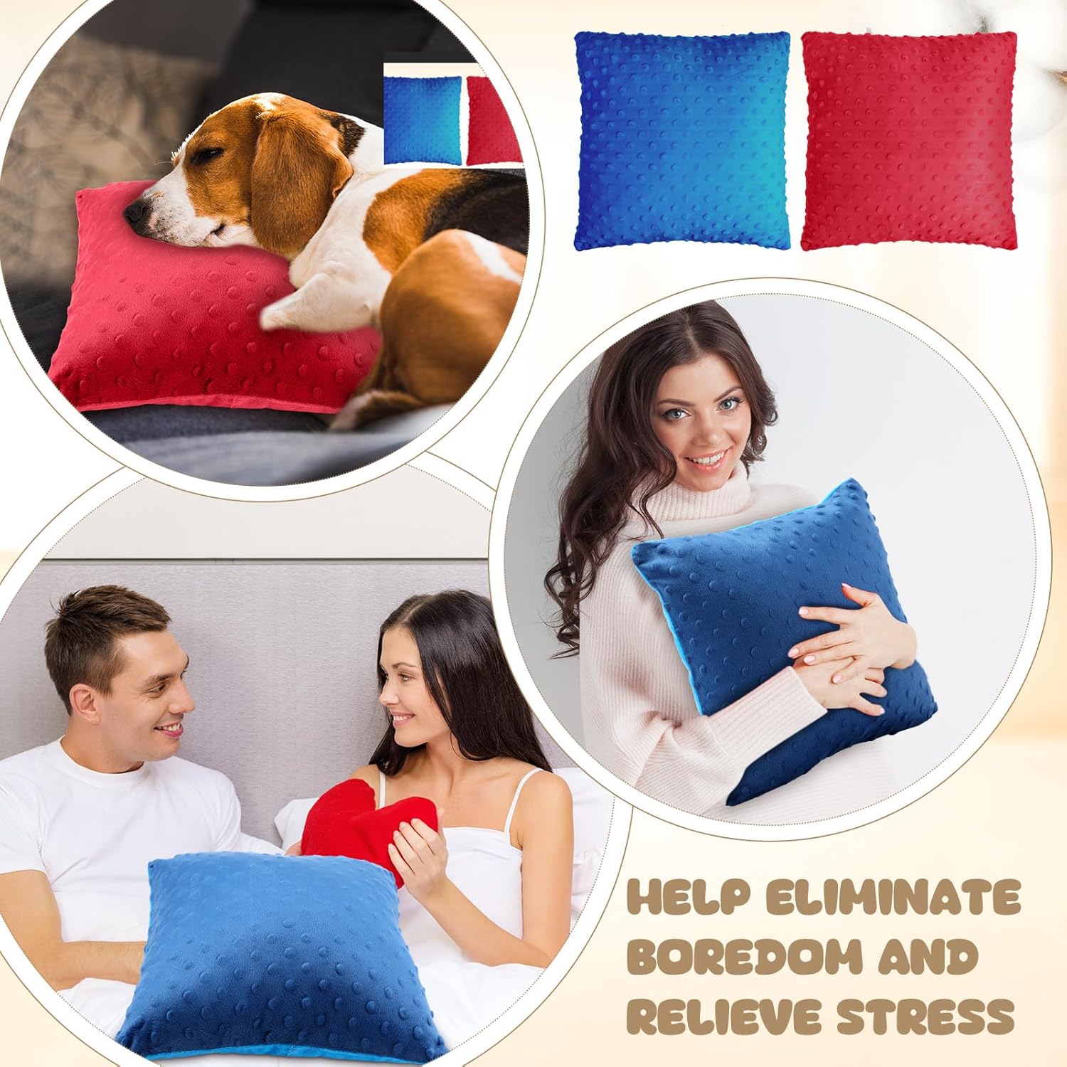 Kigley 2 Pack Vibrating Pillow Sensory Pillow for Kids Adults Pressure Activated 12 x 12 Massage with Textured Stimulation Bumps for Relieve Pain Stress Autistic Christmas Party Gifts(Red,Blue)