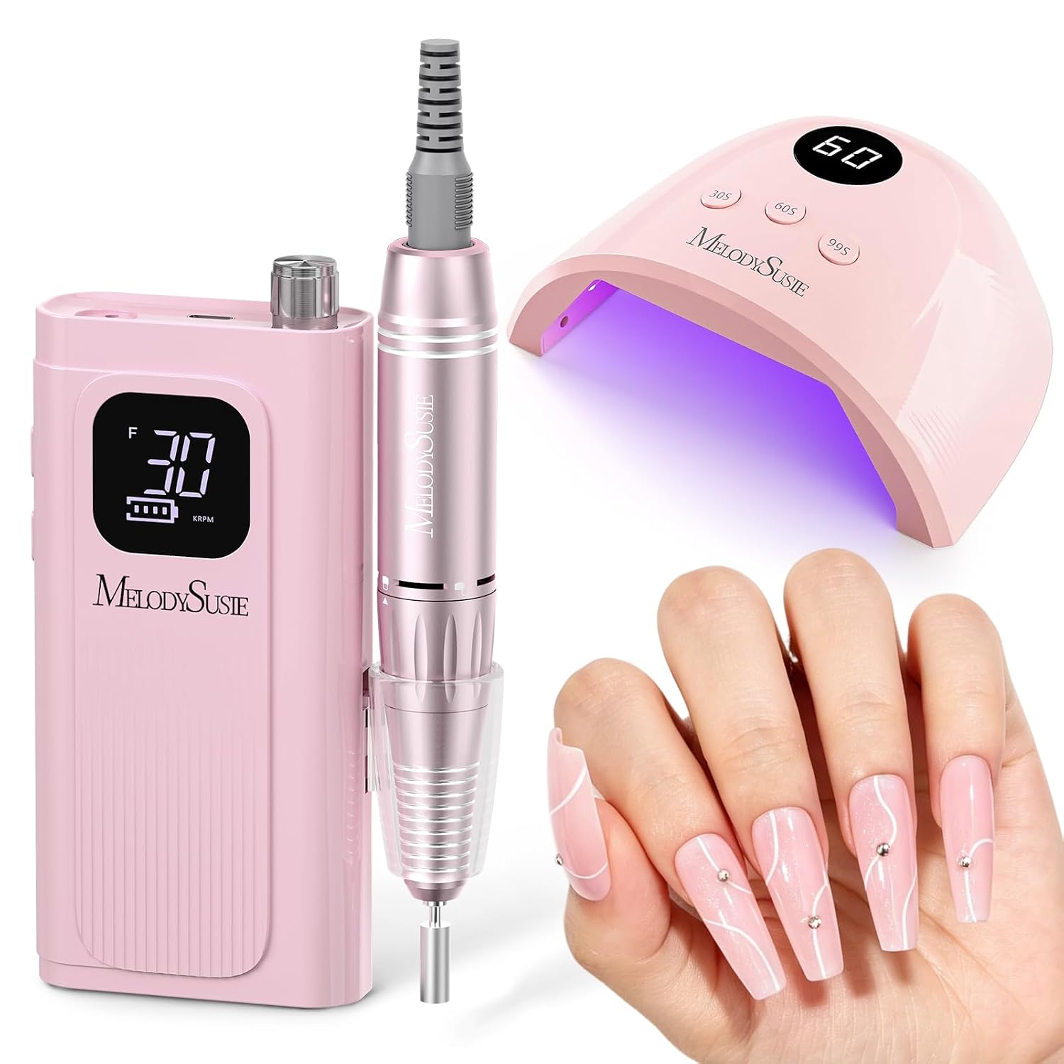 MelodySusie SC300F Cordless Nail Drill & P-Plus30F UV Lamp