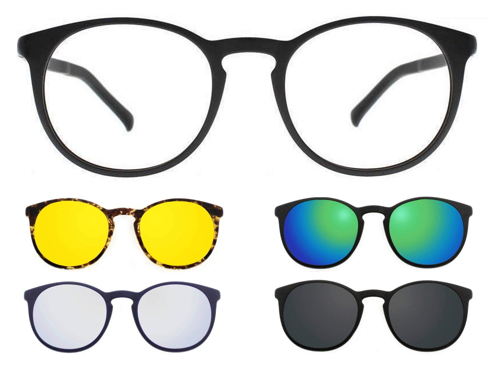 THEMA U-220 Colore M02 NERO OPACO - Fronte Ø 50 mm. Montatura per occhiali da vista e sole + 4 CLIP-ON Original “99 John St NYC” UNISEX