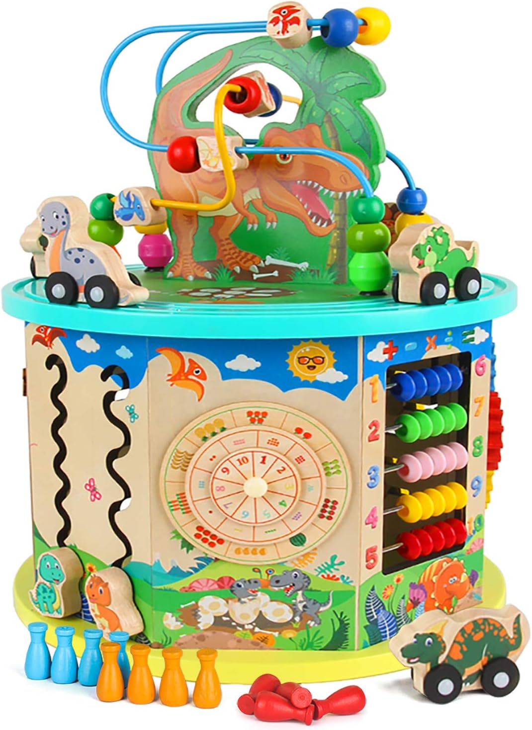 KMiKE 14 in 1 Dinosaur Wooden Activity Cube Enlarge Type with Musical Instruments for Baby Kids , 11''x11''x14'' Early Educational Development Toy, Perfect Birthday for Kids (X-Large)
