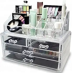 Organizador Acrílico 4 Gavetas: Make e Cosméticos, 16 Cavidades p/Organização Completa
