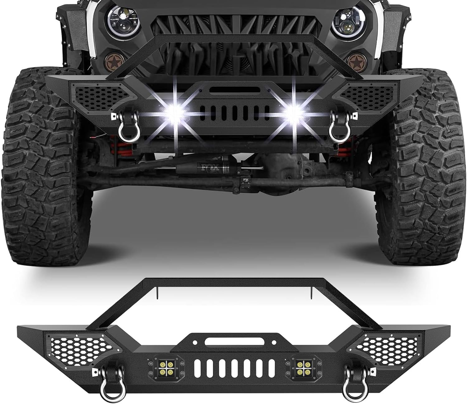 Garvee Front Bumper & Rear Bumper Combo for 2007-2018 Wrangler JK & JKU (2/4 Doors) - Rock Crawler Full Width Off-Road Bumper Set
