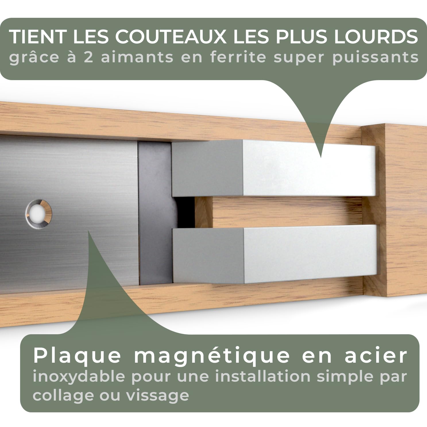 WALDWERK porte couteaux aimanté en bois de chêne (40x5cm) - barre aimantée pour couteaux - aimant couteau mural - support couteaux aimanté - rangement couteaux cuisine