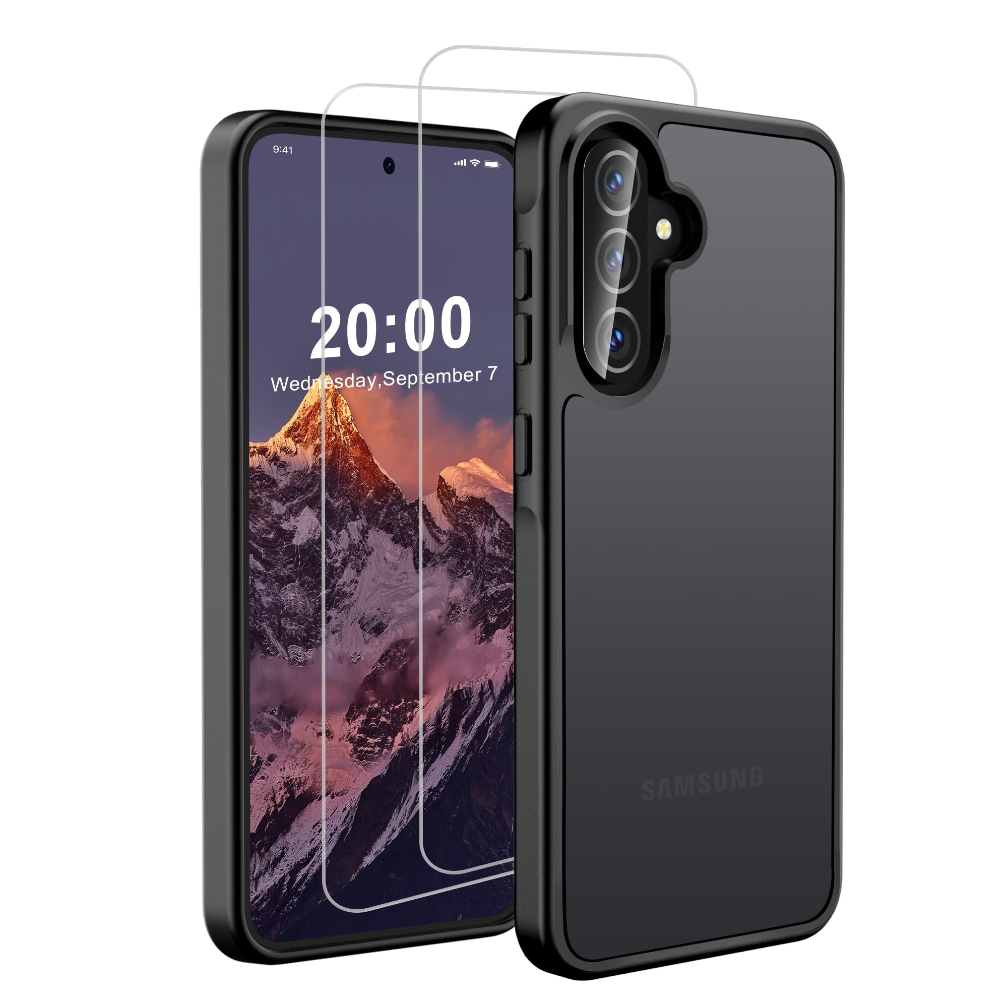 QHOHQ Hülle für Samsung Galaxy A57 5G mit 2 Stück Panzer Glas, [Militärstandard Schutz] Handyhülle, Transluzente Matt Rückseite Schutzhülle Case, Anti-Fingerabdruck, Kratzfest - Schwarz