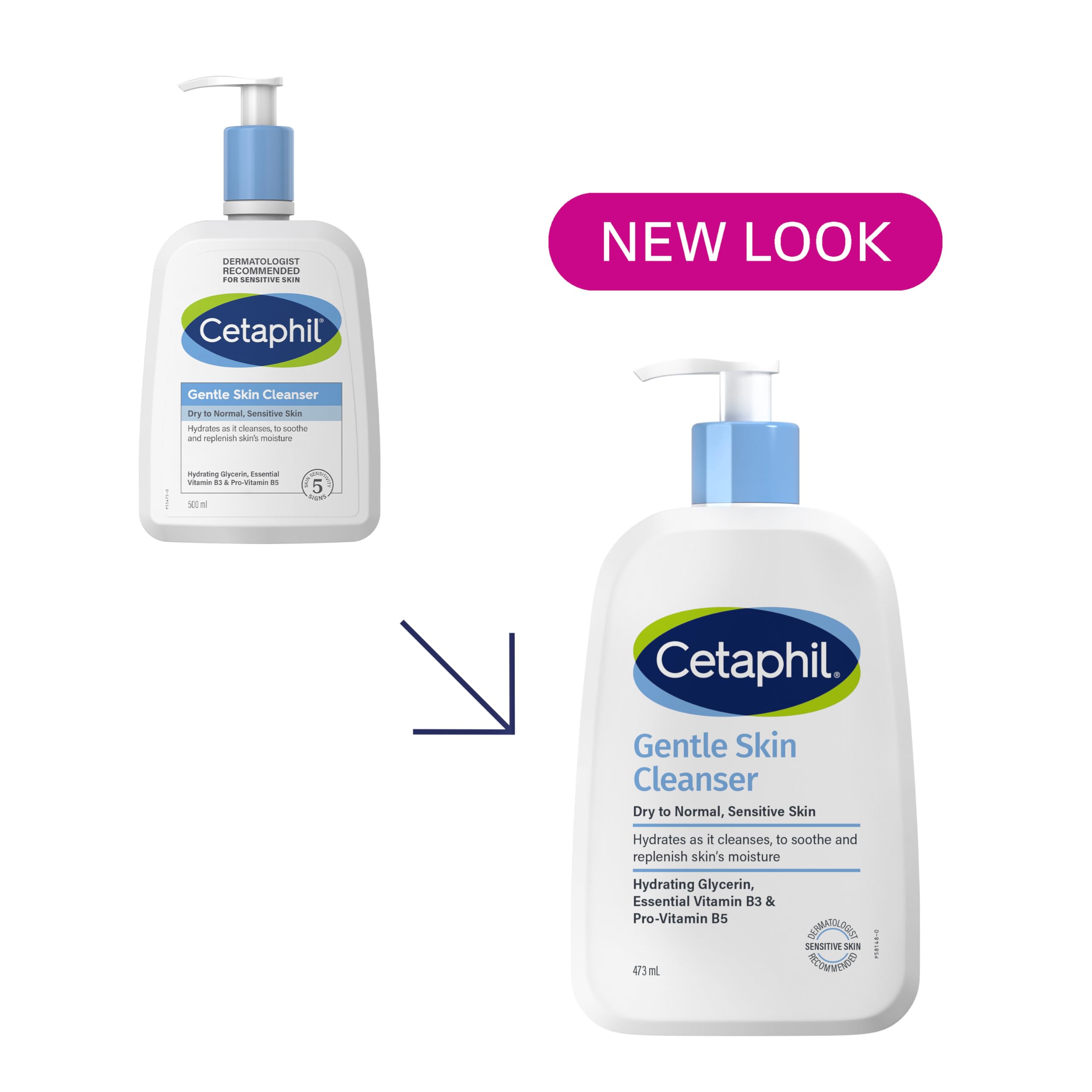 Cetaphil Gentle Skin Cleanser 473ml, Large Soap-Free Face & Body Cleanser for Sensitive Skin, Long-Lasting Bathroom & Family Size, Cleanses Without Stripping, Normal to Dry Skin Daily Wash