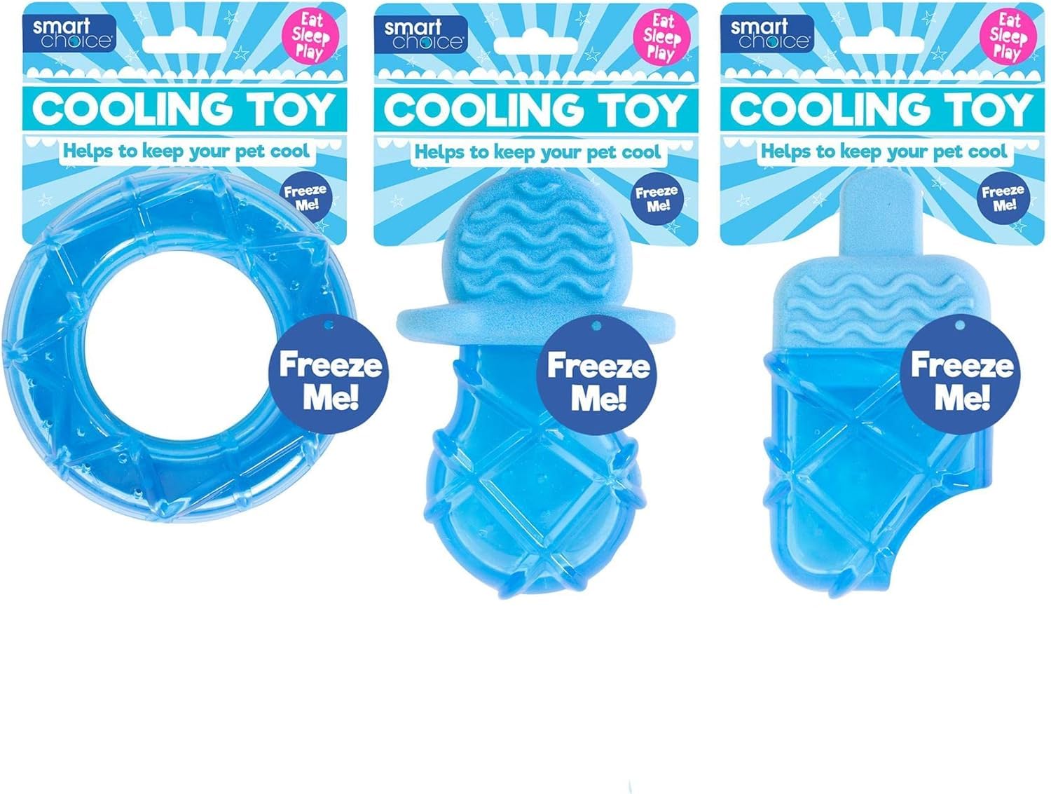 MAHA LONDON Pack of 3X Summer Cooling Pet Toy - Ring, Dummy, Ice Lolly Shaped Dog Puppy Teething Chew Outdoor Play Freezable Durable Hydrating Teether Frozen