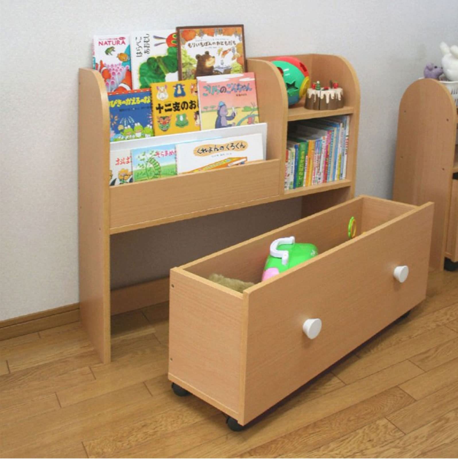 Amazon.co.jp: 市場 絵本ラック 子供 おもちゃ箱付 naKIDS 幅80x奥29x