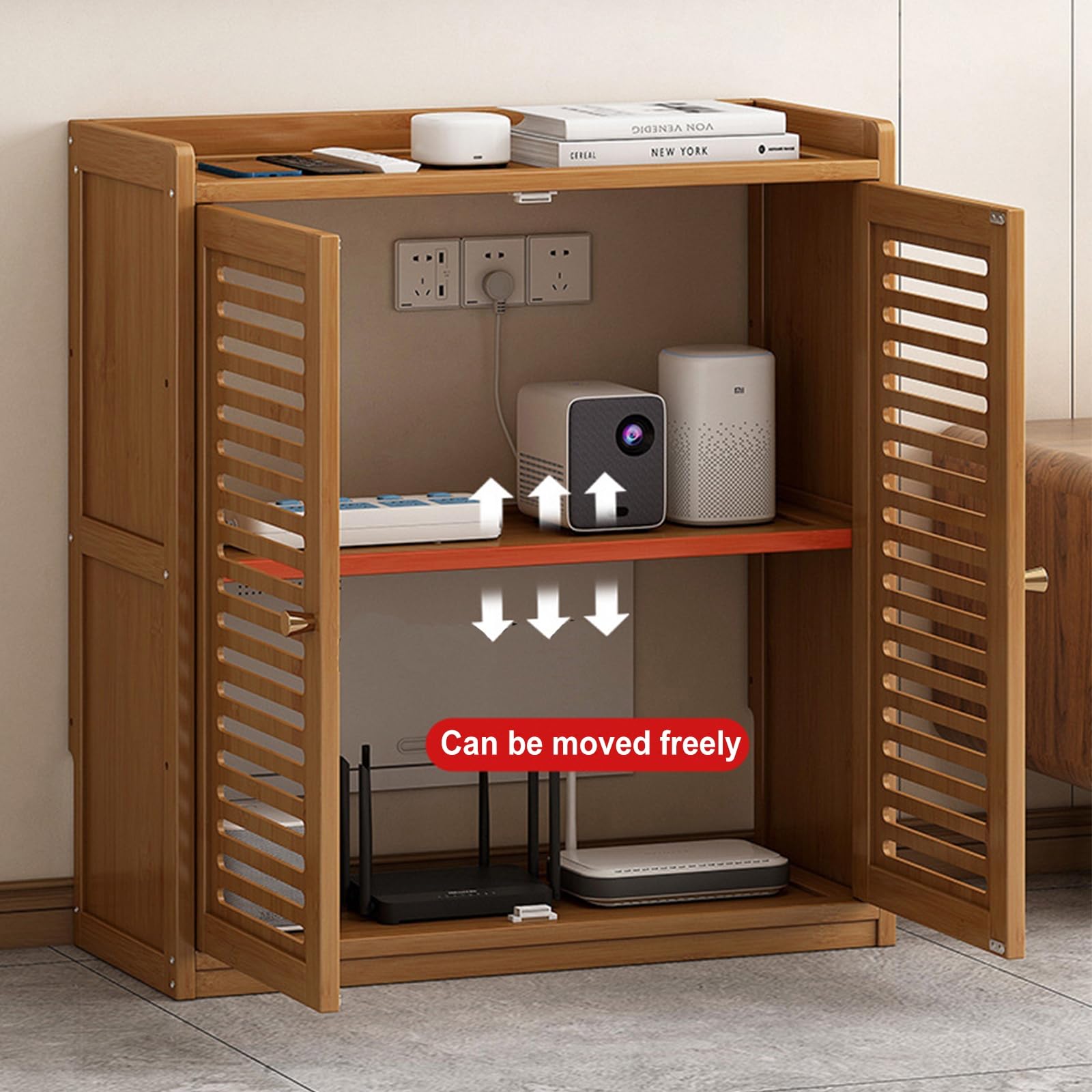 Armadio di archiviazione per router WiFi multistrato, scatola multimediale nascosta, con ripiani, soluzione indipendente per la gestione dei cavi per router e prese elettriche, design compatto bianco