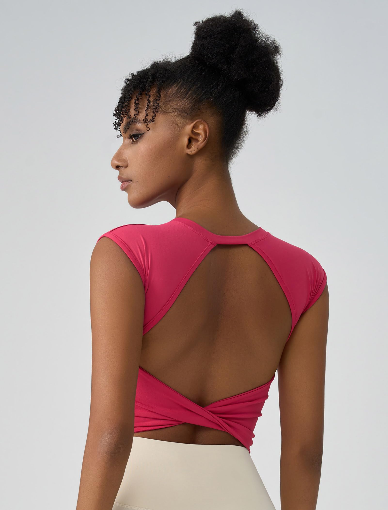 Camiseta deportiva para mujer sin espalda: sin mangas, espalda cruzada, con copas semifijas, camiseta sexy de verano para yoga, fitness, gimnasio