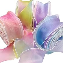 Organza Ribbon, Ribbon, Handicraft, Set of 4, Rainbow Color, Organza Clothing, Ribbon, Wrapping, Thin, Light, Sheer, Bouquet, Wedding, Handicraft, Hair Ornament, Organza, Tulle Ribbon, Width 2.0