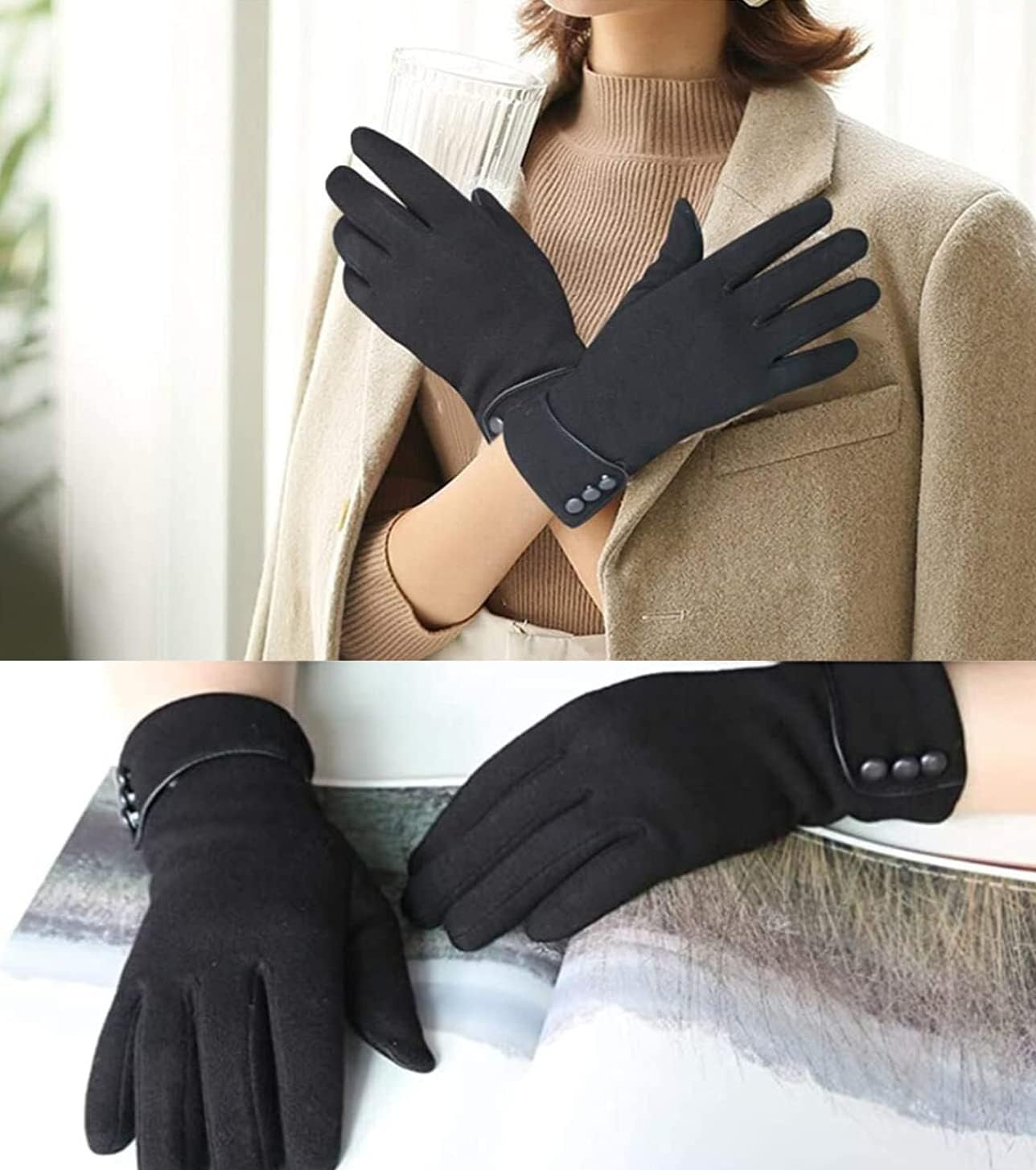 Tomily Womens Touch Screen Phone Fleece Windproof Gloves Winter Warm Wear