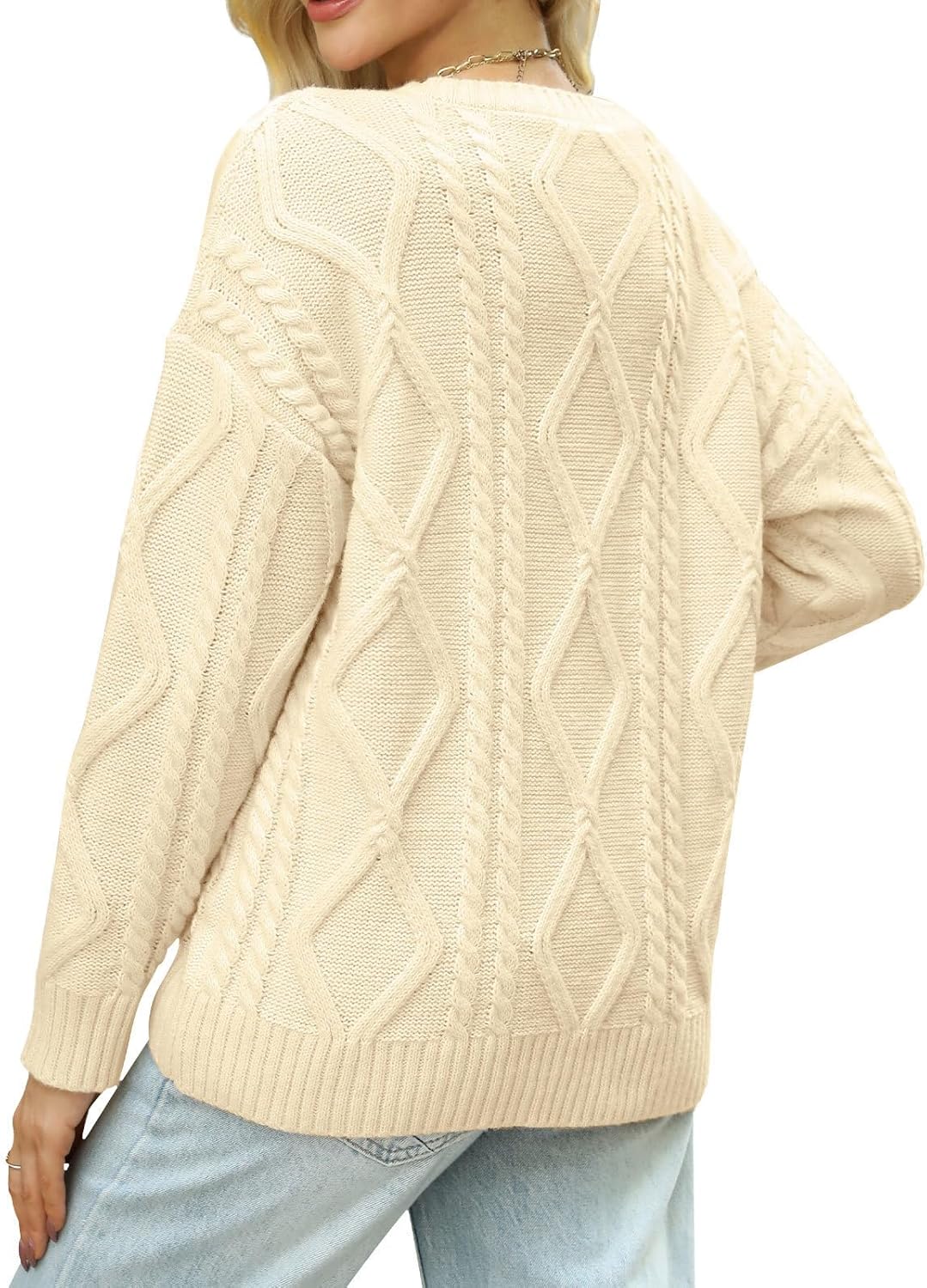 MixShe Women's Oversized Crewneck Cable Knit Sweaters Fall Fashion 2025 - Image 2