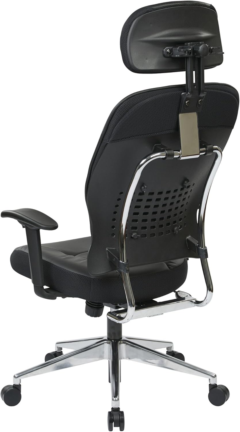 Space Seating Eco Leather Seat and Back, Adjustable Arms and Polished Aluminum Finish Base Executives Chair with Adjustable Headrest, Black