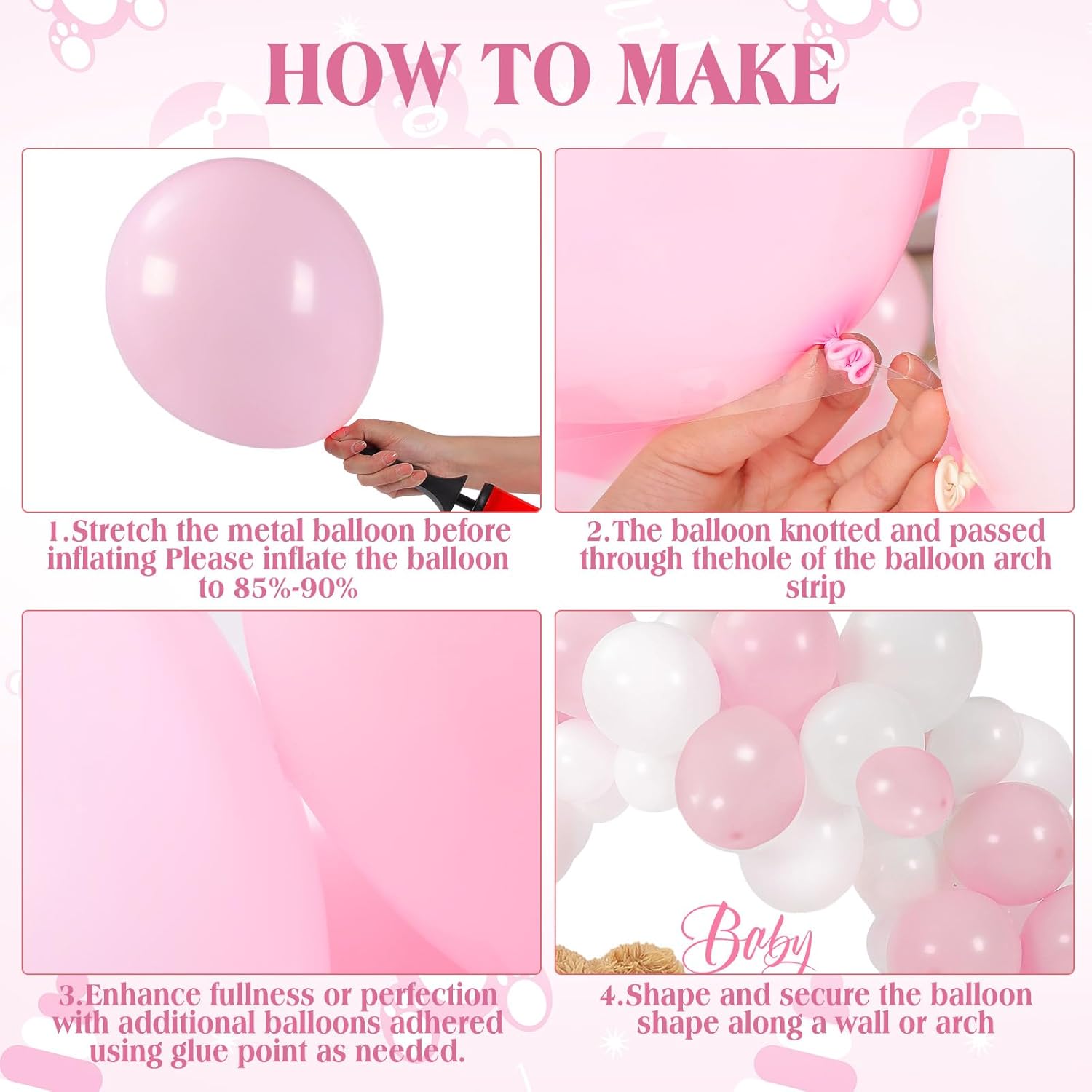 Gejoy 40 Inch Large Bear Stuffed Animal Big Plush Bear Gift Gender Reveal Party Decoration 60 Pcs Balloon Arch Kit for Gender Reveal Party Backdrop Supplies(Pink)