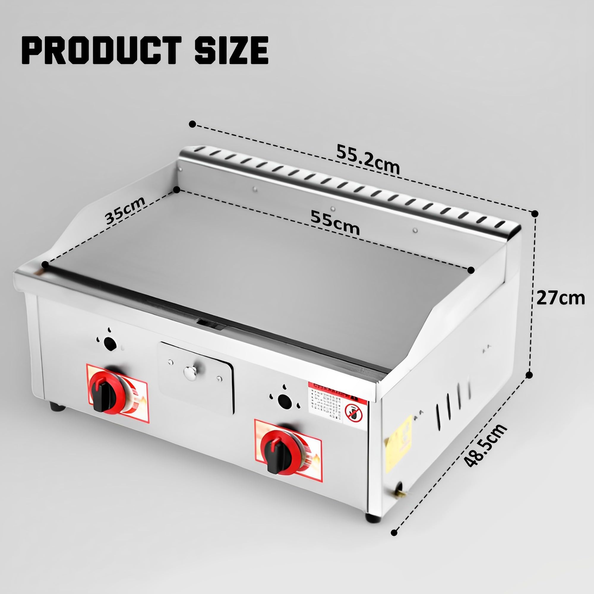 Professionale Piastra a Gas Portatile Ferro Acciaio Inox Piastra Antiaderente 55 x 35 cm Protezione Antischizzi Cassetto Scarico per Grasso Adatto per Ristoranti Bar Camping (55 X 35cm)