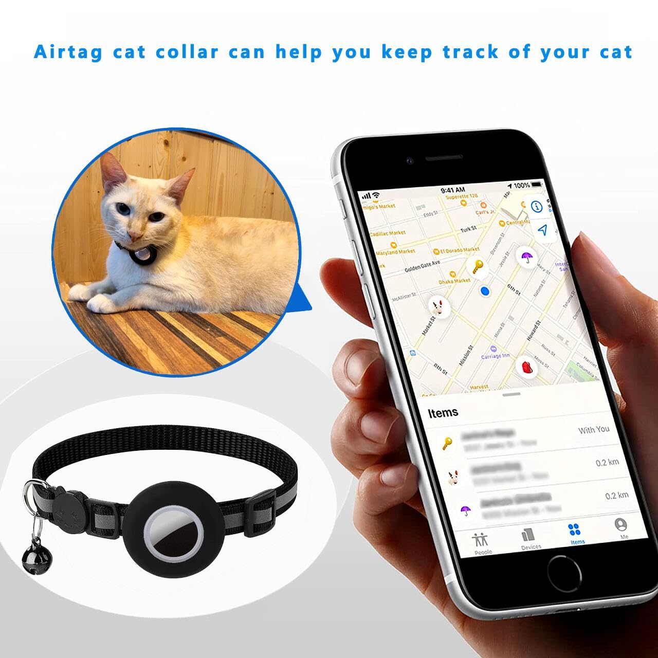 Hepplly Reflective Airtag Cat Collar with Bell and Airtag Holder, Compatible with Airtag - Image 2