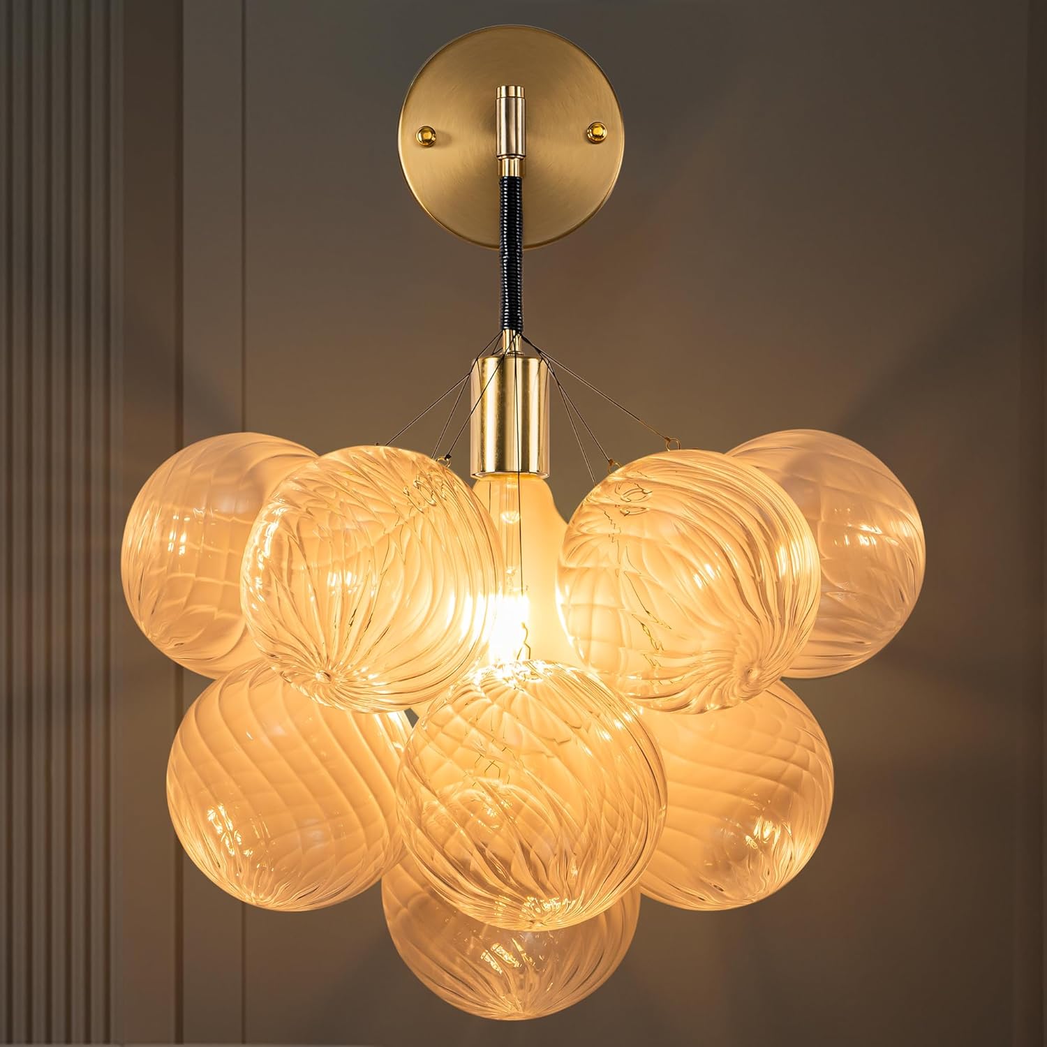 Glass Clear Bubble Ball Wall Sconce, Hand Blown Glass Ball, Art Wall Decoration Bubble Wall Sconce for Hallway, Entrance, Living Room, Bathroom, Bedroom, Kitchen, Dining Room
