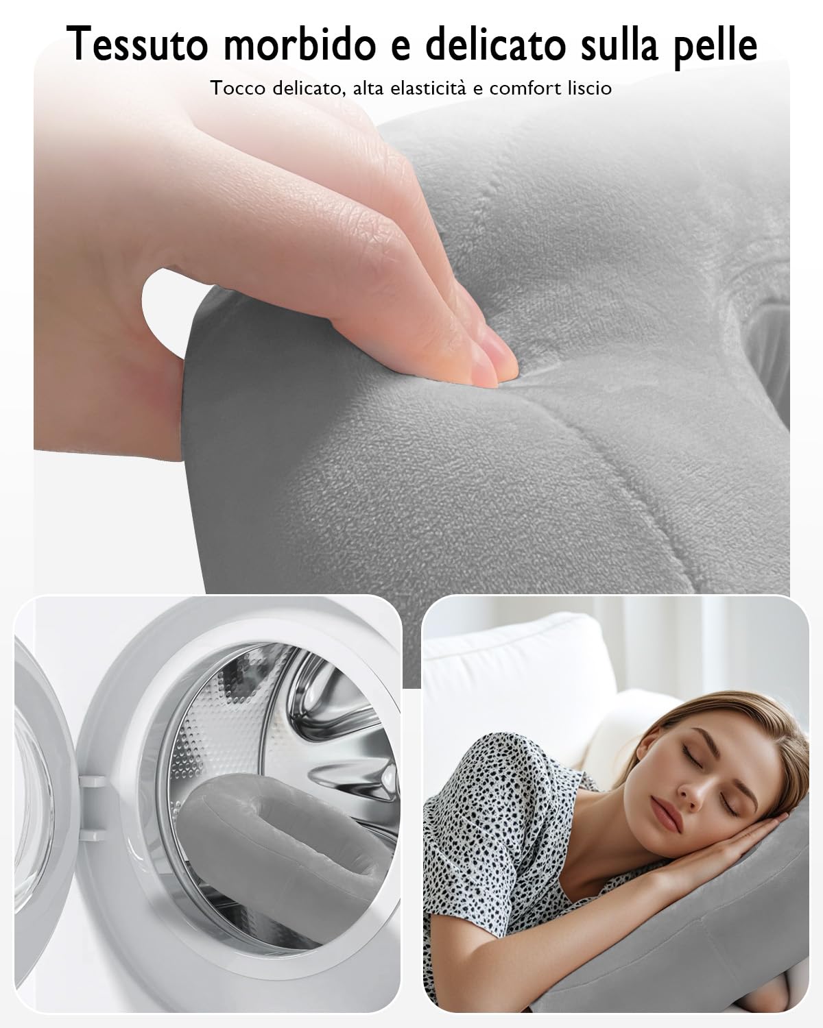 Miledi Cuscino Supporto Tablet per Letto e Divano, Supporto Kindle e iPad Regolabile a 360° per Dispositivi da 5 a 12,9 Pollici, con Porta Bicchiere e Vassoio Snack per Lettura e Relax, Grigio