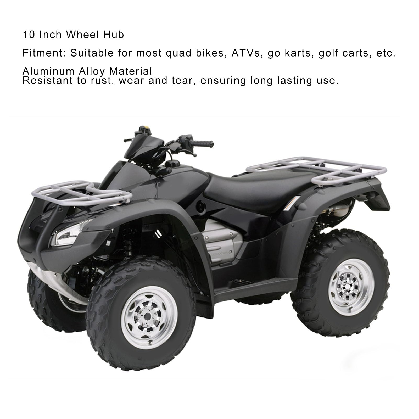 Cerchione ATV 10 Pollici, Cerchione ATV in Lega di Alluminio, Ruota ATV per ATV, Kart, Quad, Sostituzione Cerchio Ruota Anteriore e Posteriore, Nero (Larghezza posteriore