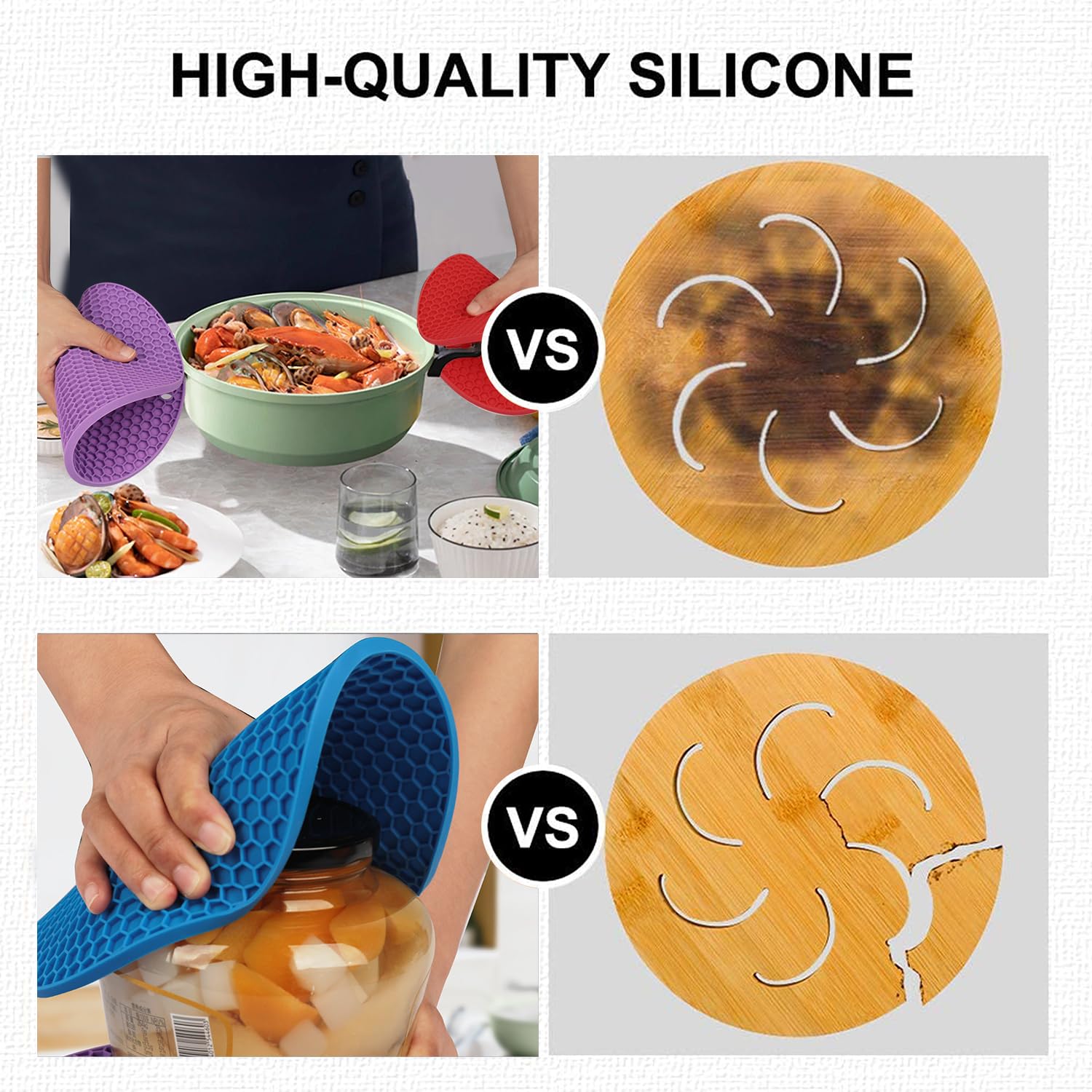 Paquete de 6 salvamanteles de silicona para platos calientes, salvamanteles de silicona para ollas y sartenes calientes, almohadilla caliente de silicona multiusos antideslizante y resistente al calor