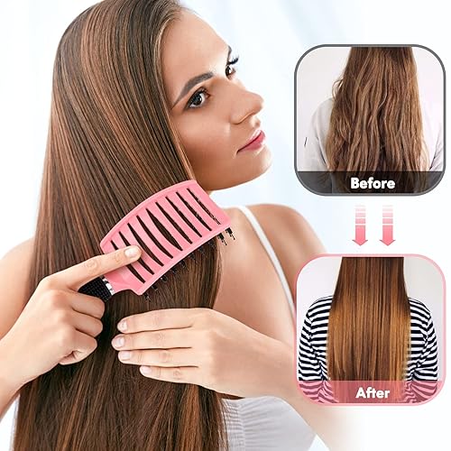 Miniatura 10 de Cepillo para el cabello, cepillo de cerdas de jabalí para mujeres, hombres y niños, cepillo de pelo curvado ventilado de secado más rápido, cepillo