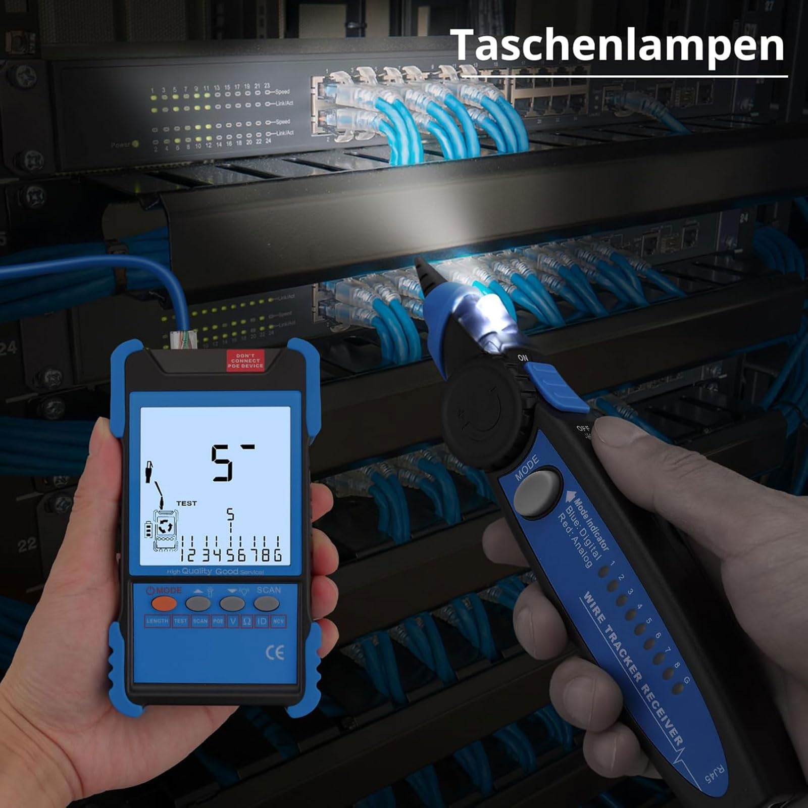 Tester Di Rete YGiTK Con LCD – POE, RJ45, CAT5/6/7/8, Traccia Linee E Testa Tensione, Torcia LED Inclusa