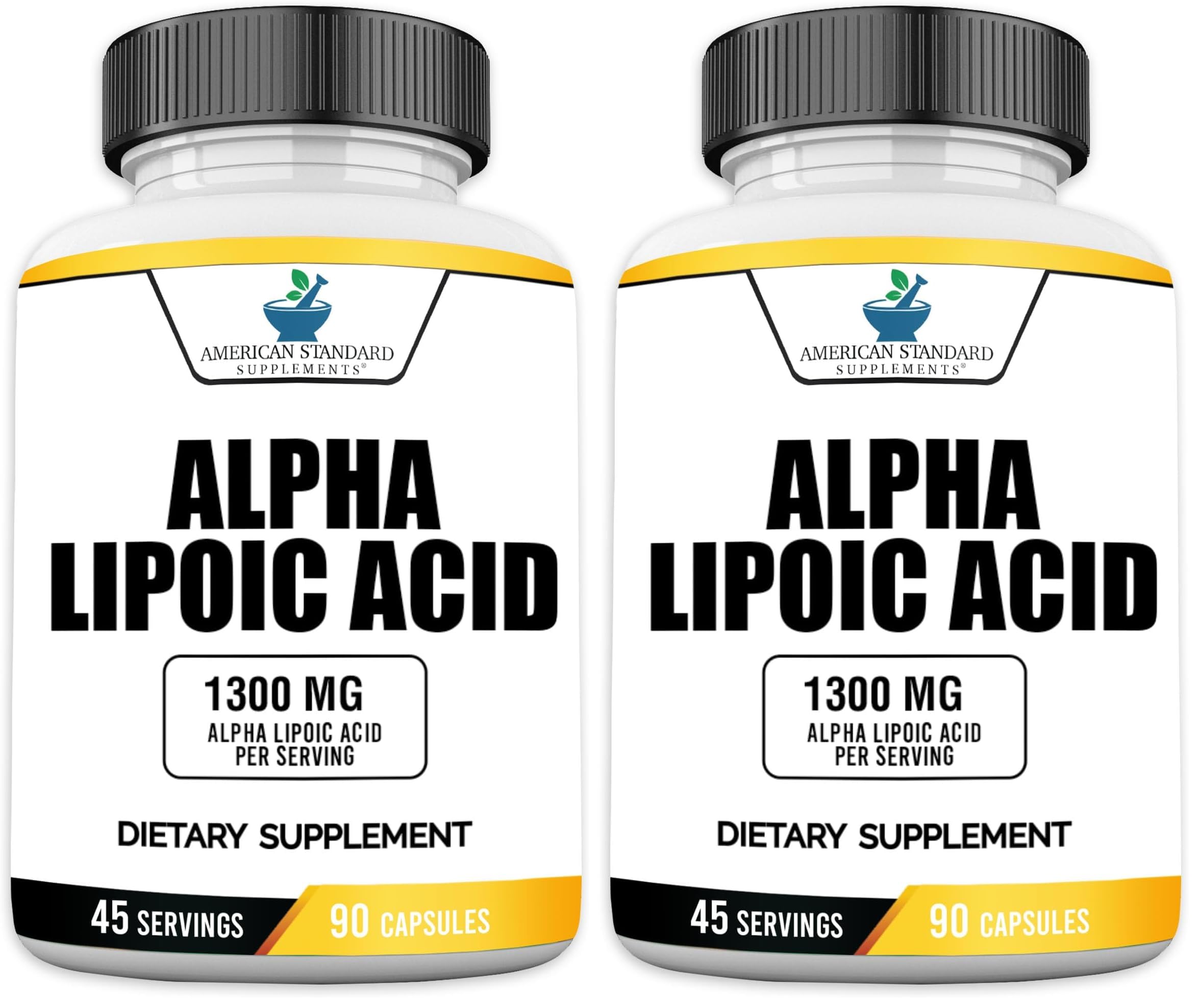 American Standard Supplements Alpha Lipoic Acid 1300mg Per Serving - Vegan, Gluten Free, Non-GMO, 90 Capsules, 45 Servings (Pack of 2) 90 Count (Pack of 2)