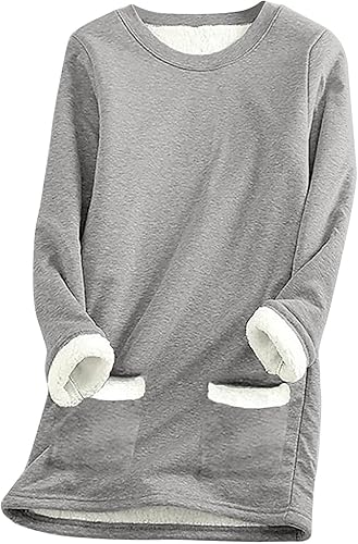 Blczomt Women's Fleece Sweatshirts Crewneck Sherpa Lined Warm Pullover Winter Sports Long Sleeve Thermal Underwear Tops