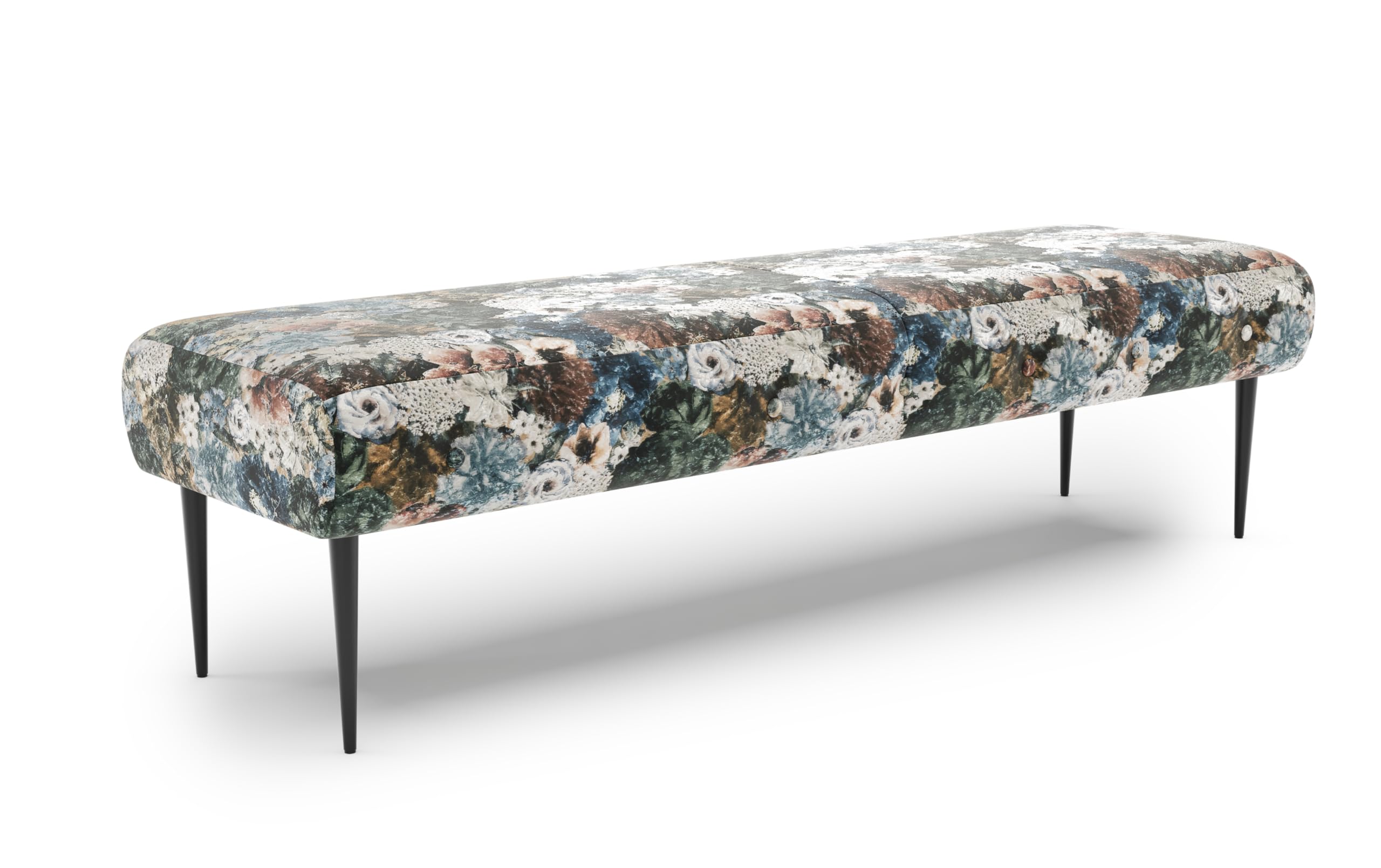 CAVADORE Panca Amba 3 posti per cucina, sala da pranzo o cucina/panchina da cucina adatta per 3 posti Amba / 159 x 52 x 54 / tessuto piatto jacquard: motivo floreale blu