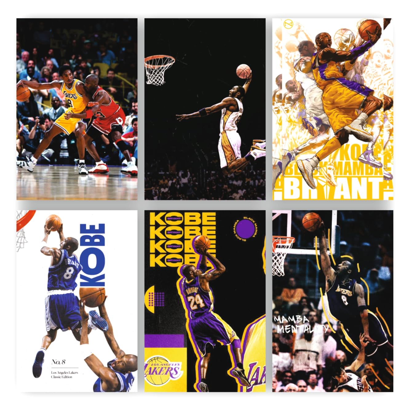 POSTER WALLAH Kobe Bryant Poster for Home Office and Student Room Wall | Aesthetic Poster | Wall Decor (12x8 Inch) Set of 6 Pieces