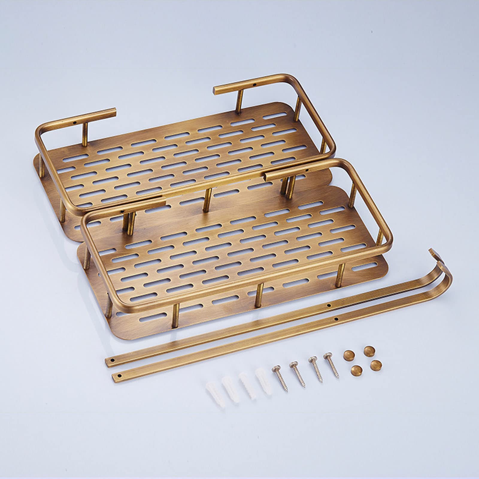 Estante esquinero de baño, estante de ducha montado en la pared, cesta de almacenamiento de latón macizo inoxidable, organizador rectangular para artículos de tocador
