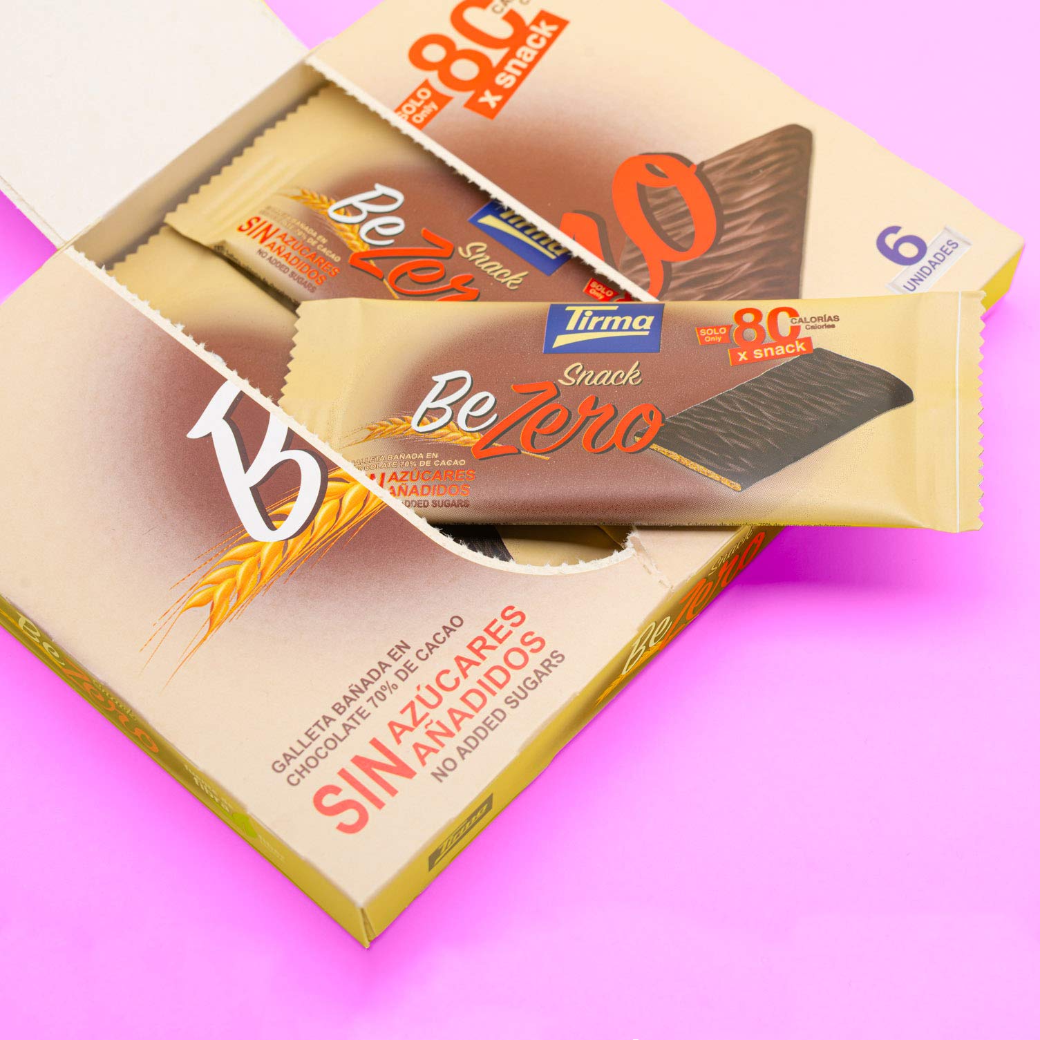 Tirma Snack Be-Zero Galletas Crujientes Cubiertas de Chocolate 70% Cacao Sin Azúcares Añadidos 80 kcal Pack 6 Unidades