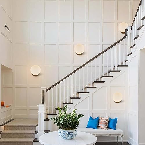 Miniatura 7 de BOKT Aplique de pared moderno de globo grande, latón de mediados de siglo, lámpara de pared dorada de vidrio blanco esmerilado, aplique de pared