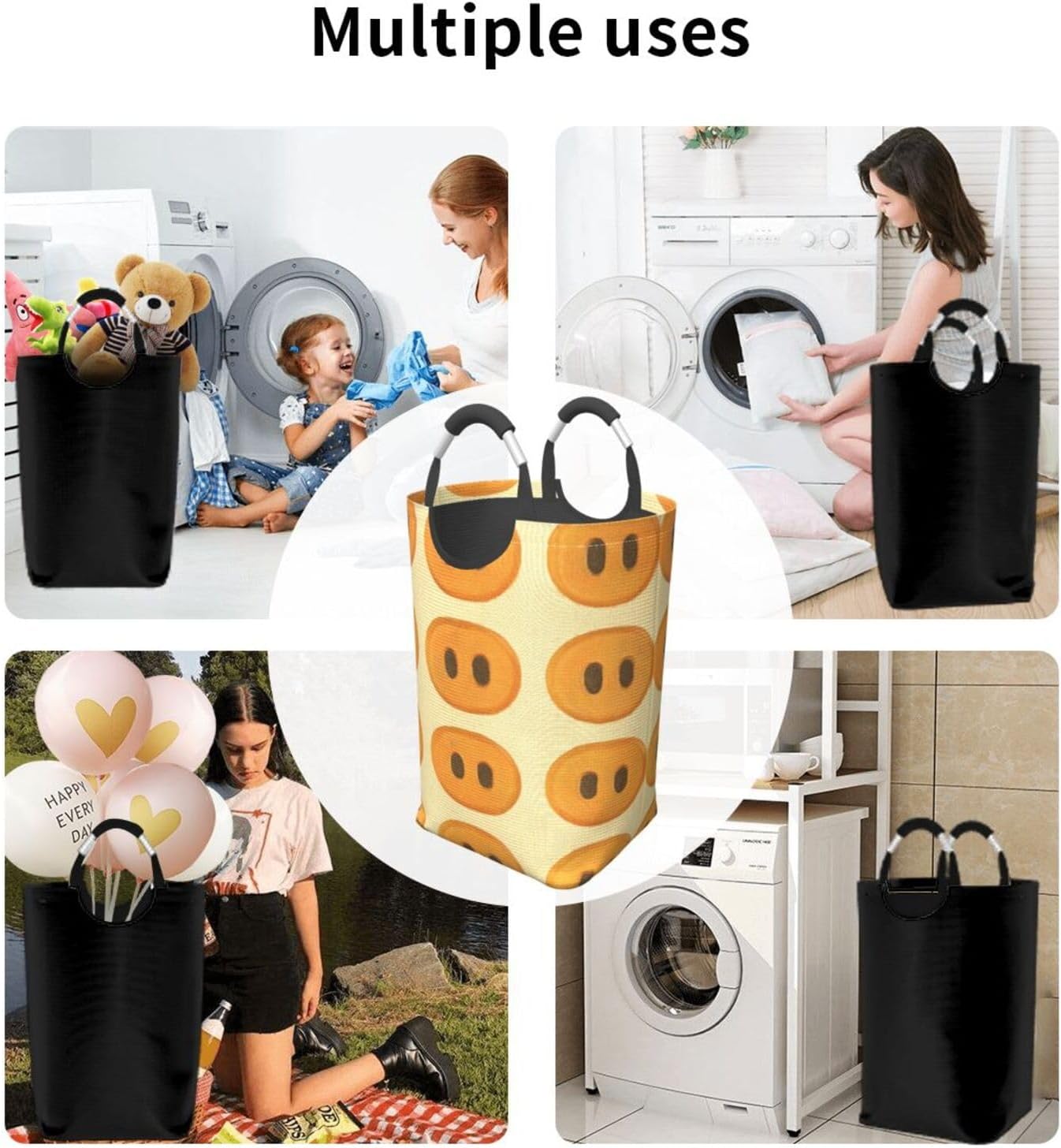50l Laundry Basket Vintage Pig Nose Waterproof Laundry Hamper Foldable Clothes Laundry Bag With Handles