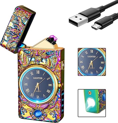 SKRFIRE Encendedor de reloj de lujo para hombres, encendedores USB recargables de plasma, encendedor de arco de plasma, resistente al viento, sin