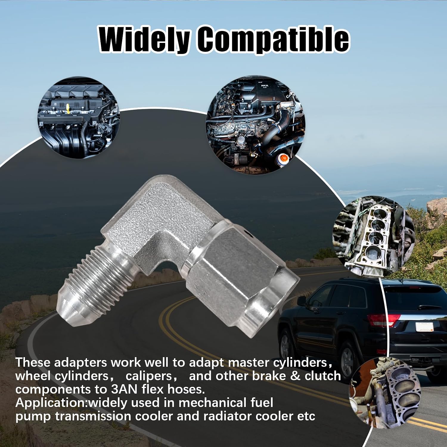 2Pcs 3AN Male to 3AN Female 90 Degree Stainless Steel Swivel Brake Adapter