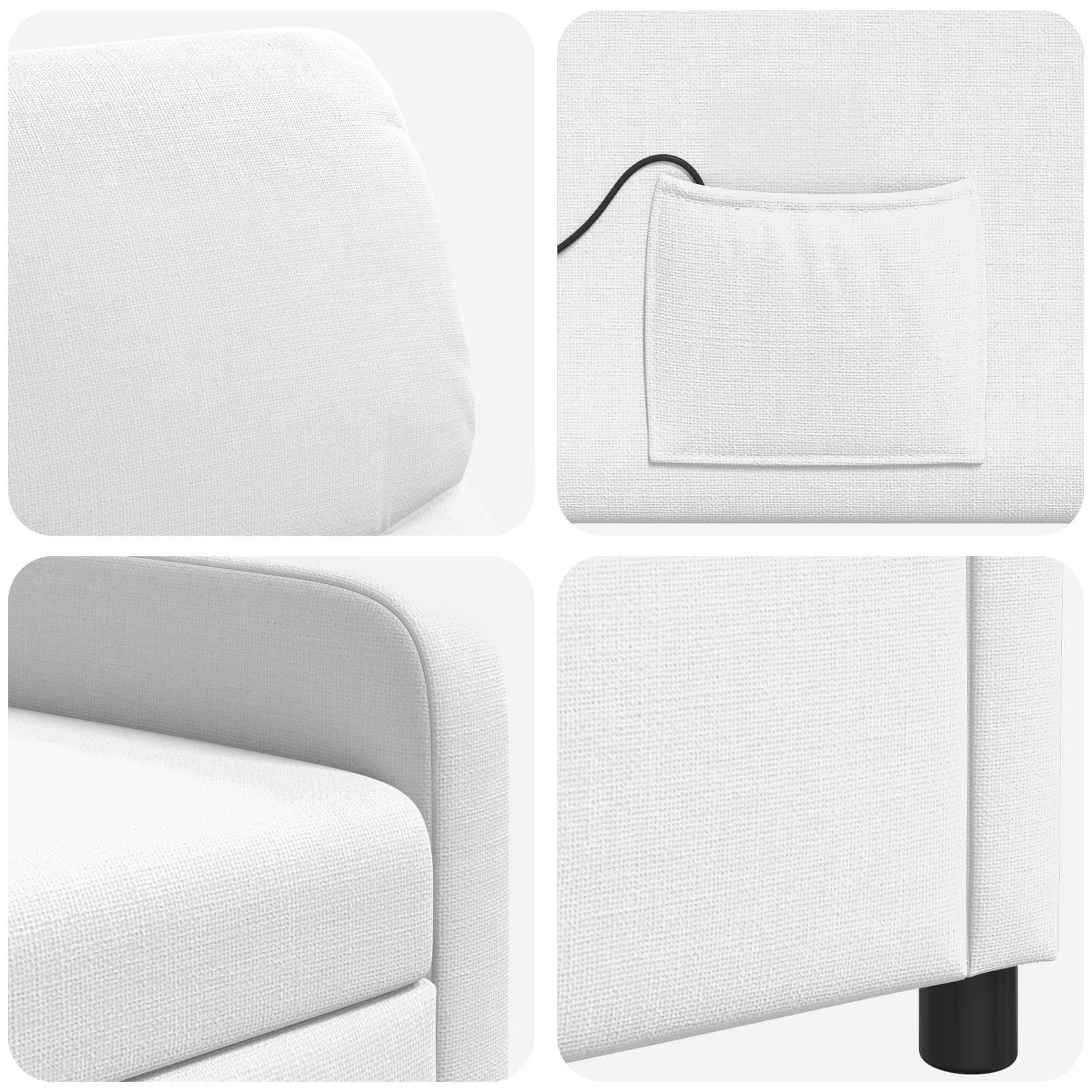 Poltrona Reclinabile Bianca con Massaggio, Telecomando, Tessuto 66x95x100