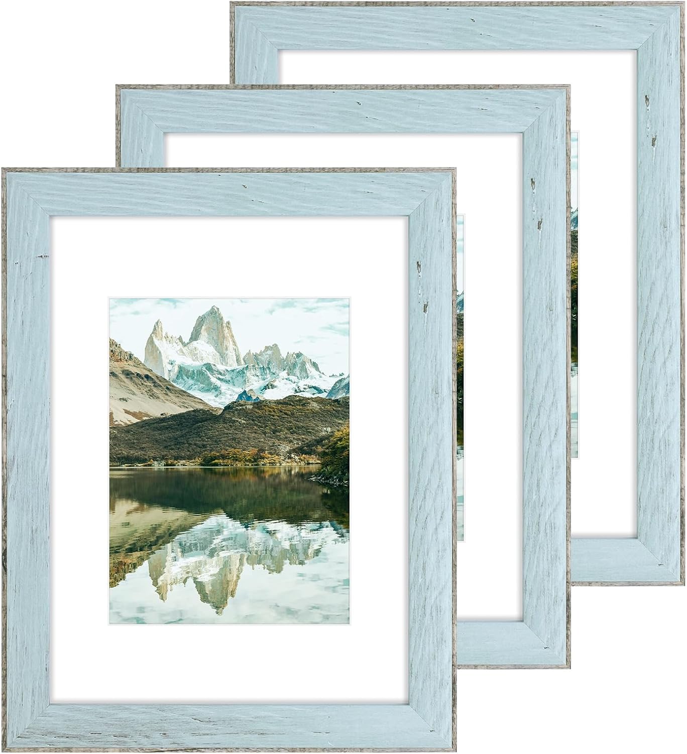 Golden State Art, 9x12 Picture Frame Green and White Rustic Photo Frame With Mat for 6x8, Farmhouse Gallery Wall Frames (Set of 6)
