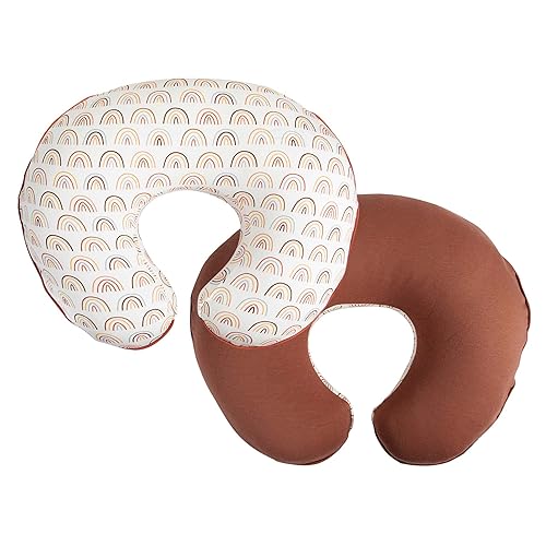 Boppy Funda de almohada de lactancia  Tela de algodón orgánico  Arcoiris especiado y lado de arcilla óxido sólido  Se adapta a Bare Naked  Almohada