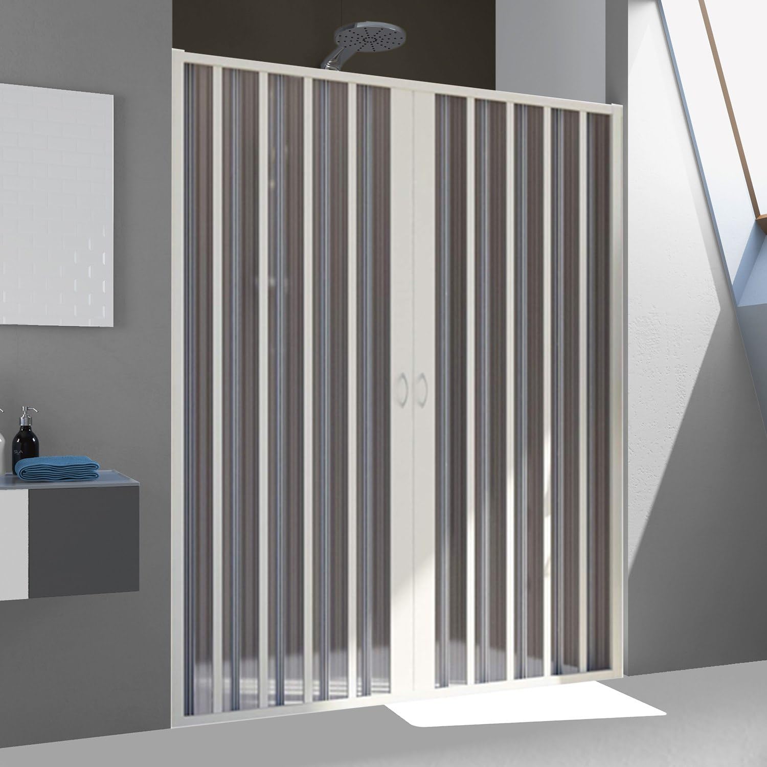 Forte Puerta de Ducha en PVC 150CM H185 Plegable con Apertura Central Color Blanco Mod. Flex