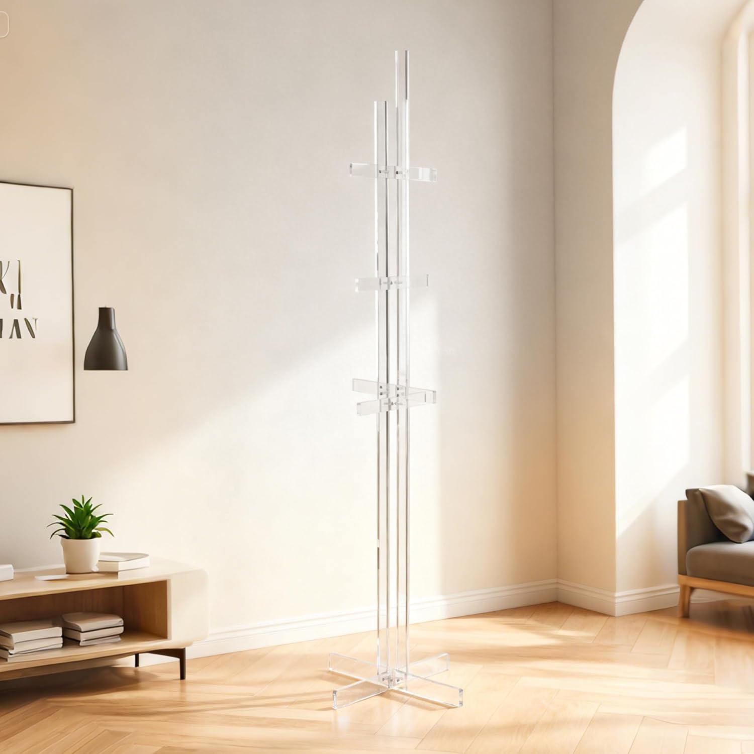 Modern Acrylic Coat Rack, Freestanding Acrylic Coat Racks with 10 Hooks, Sturdy Coat Hanger Stand for Clothes Handbags Hats Scarves in Entryway Office Bedroom