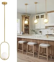 Yunnix Modern Gold Globe Pendant Light for Kitchen Island - Brass Mid-Century Glass Chandelier, Adjustable Height for Dining Room Bedroom (Bulb Not Included)