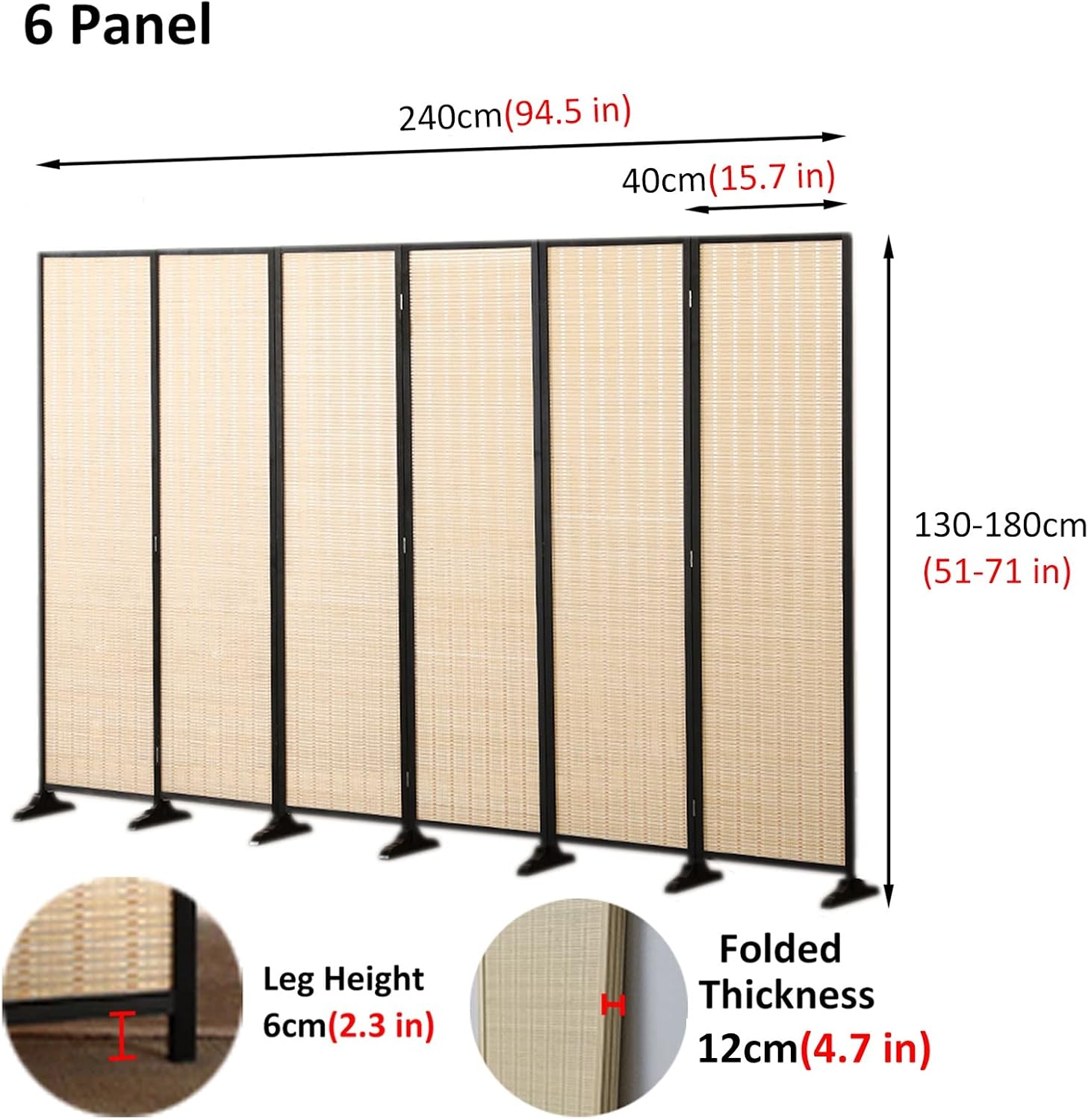 Bedroom Room Divider Privacy Screen, Freestanding Room Partitions for Pets and Kids, 3 4 5 6 8 Panels Folding Dressing Screen for Bedroom/Home/Studio Apartment (Color : 6 Panel