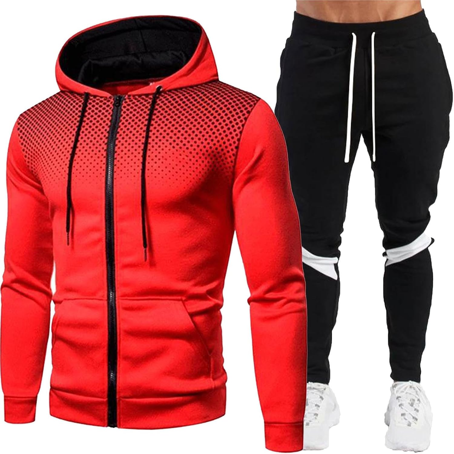 Men's Gradient Dot Zip Hoodie Set Contrast Stripe Tracksuit