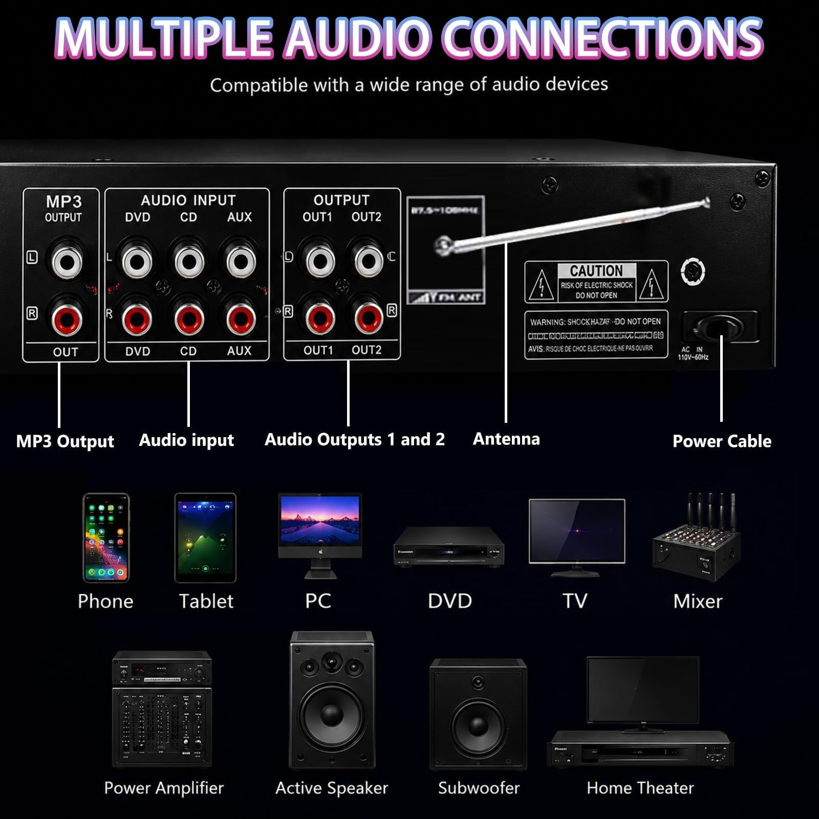 20-pasmowy Stereofoniczny Korektor Graficzny, Cyfrowy Przedwzmacniacz Procesora Audio Z Analizatorem Widma LED, System Dostrajania Korektora Dźwięku Domowego Audio Do Studia, Nagrywania I