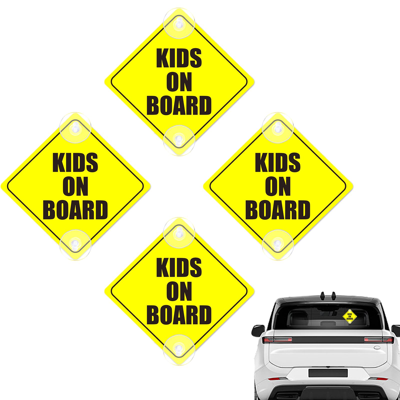 Ximinwzm Yellow 4 Pcs Baby On Board Car Sign With Reusable, Suction Cups Baby On Board Car Stickers, Reflective Decal For Vehicles
